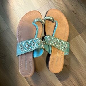 Women’s Embellished Teal Slide Sandals